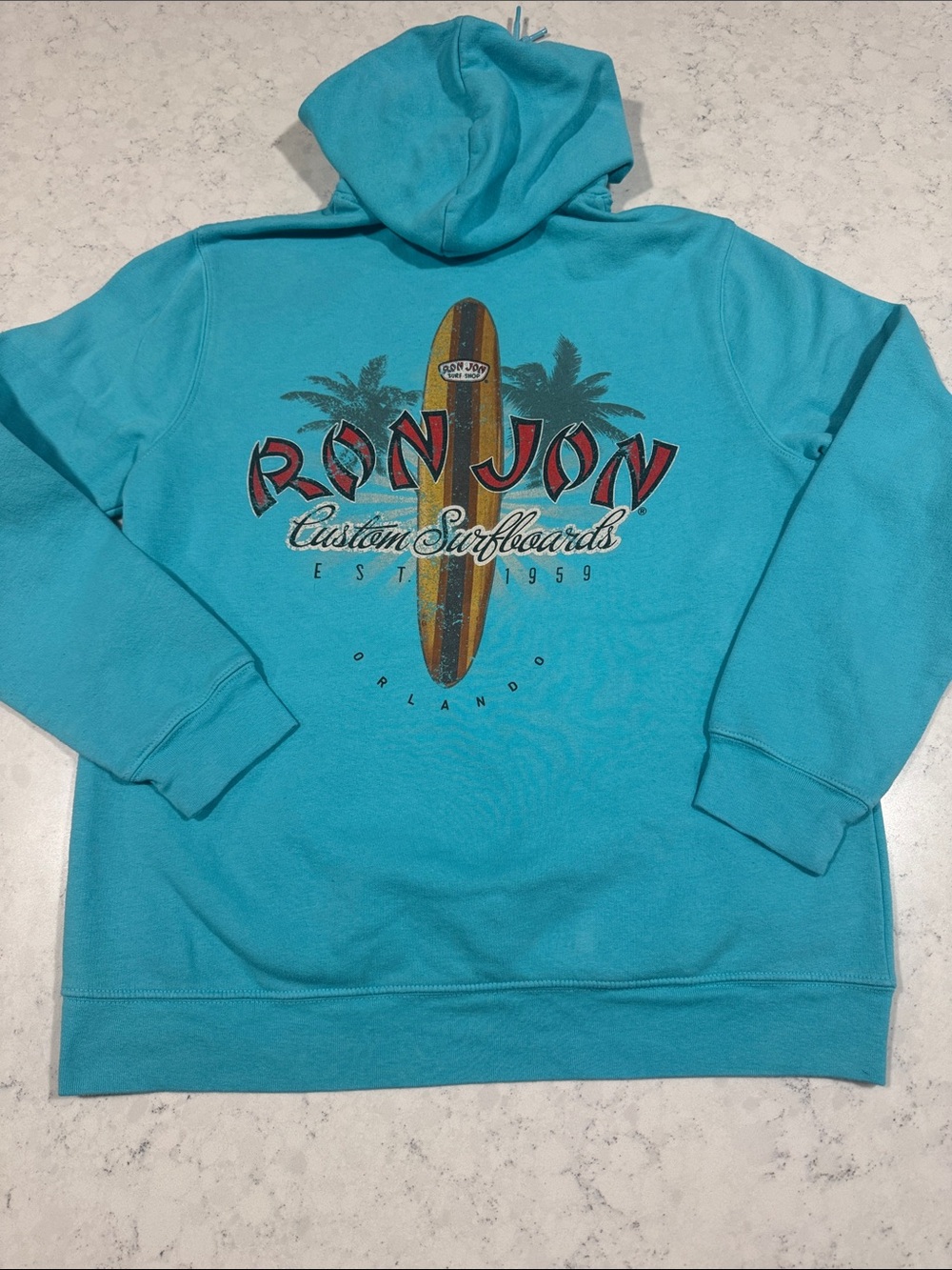 Ron Jon Surf Shop Womens Med Aqua Teal Pullover Hoodie Orlando Custom Surfboards